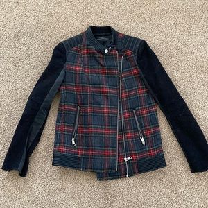 Zara plaid + leather jacket, XS
